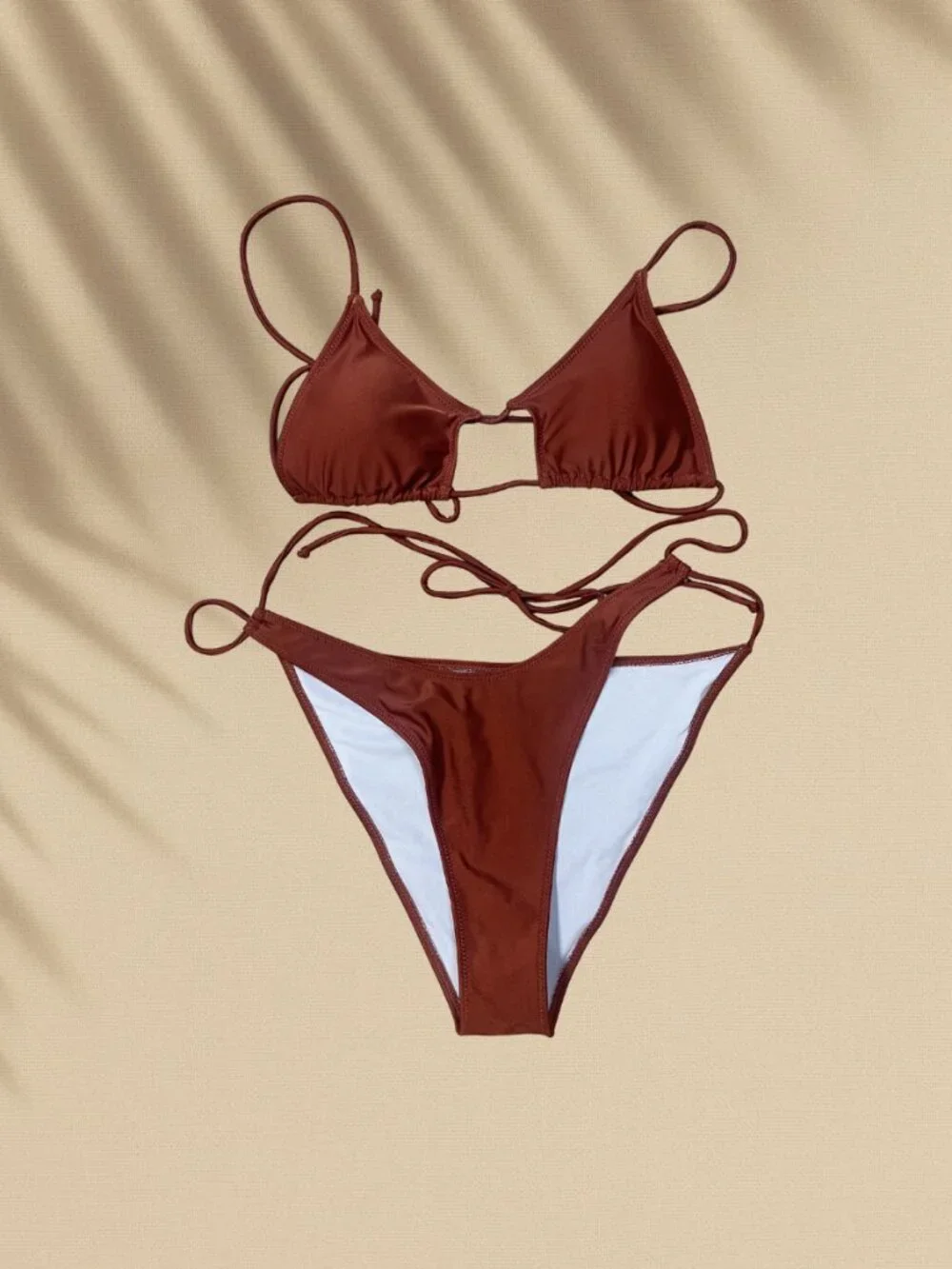 PrettyLittleThing Burnt Orange String Bikini Set Size 8